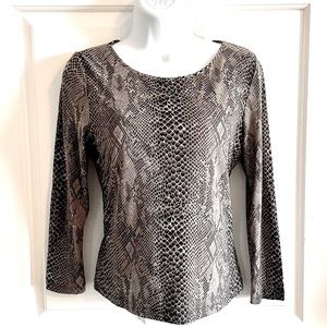 Rafaella Petite Grey Snake-print Long Sleeve Top